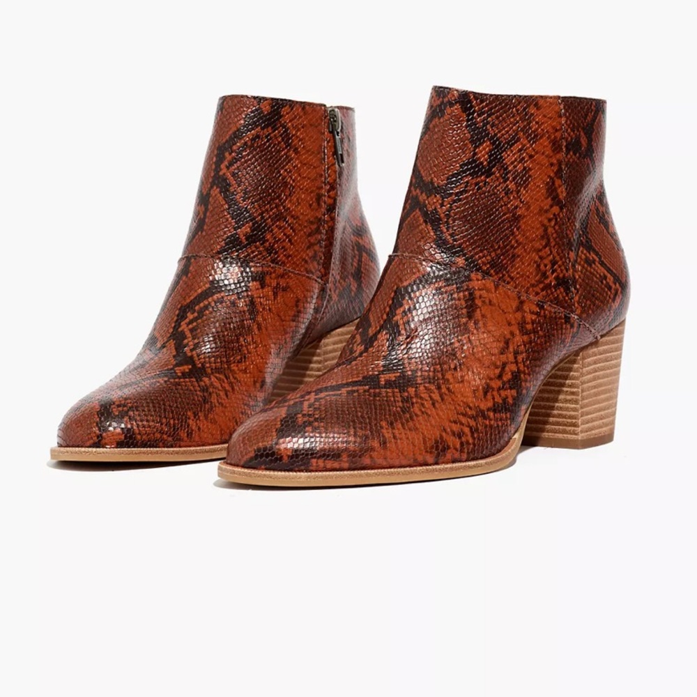 Madewell Rosie Ankle Boot in Snake Embossed Leather, Size 7.5